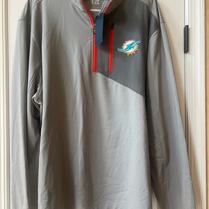 Miami Dolphins NFL Cutter & Buck Gray and Red Quarter-Zip Pullover 2XL new